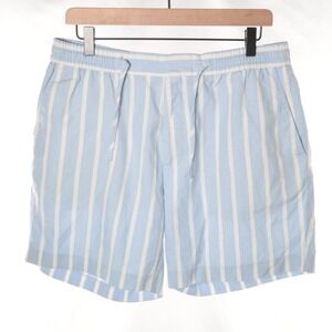 Topman Shorts Men 36 Linen Blend Striped Blue White Casual Breathable Chino